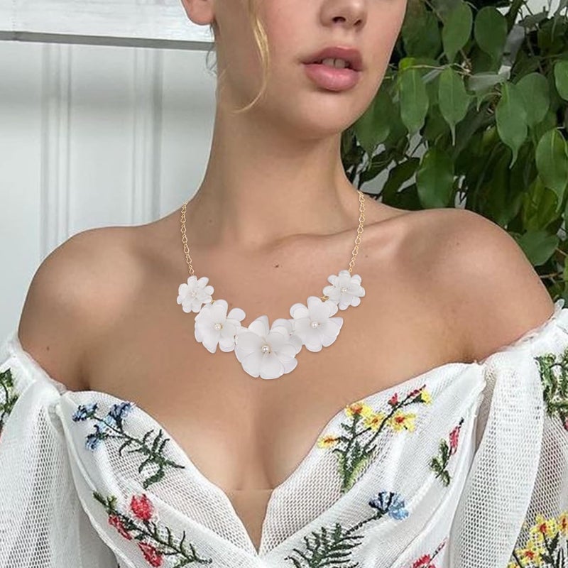 Flyonce Flower Collar Necklace, Floral Flowers Statement Summer Beach Chokers Necklaces for Women - Image 3